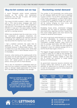 Chichester Property News - Buy-to-let comes out on top, Rocketing rental demand and Chichester average property values and yields